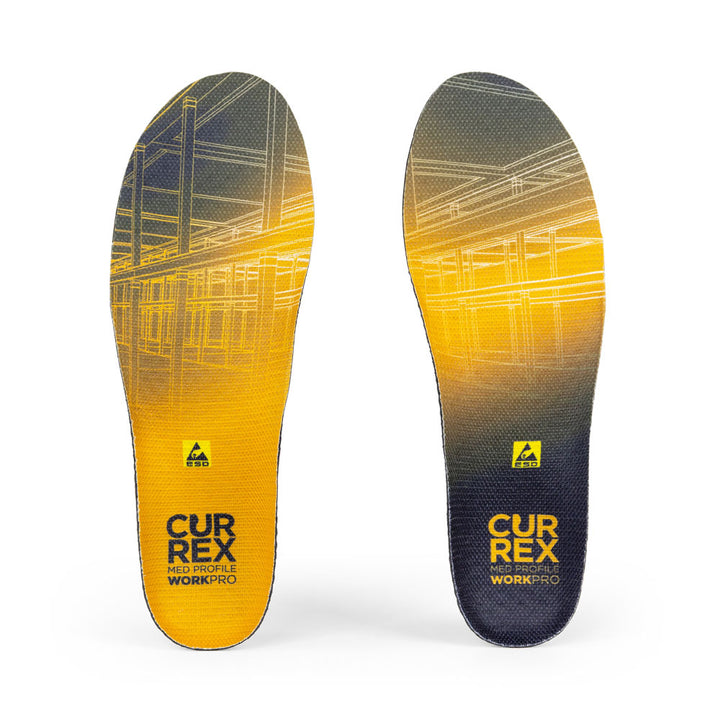 Top view of yellow colored WORK medium profile pair of insoles #1-wahle-dein-profil_med