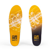 Top view of yellow colored BIKEPRO medium profile pair of insoles #1-wahle-dein-profil_med