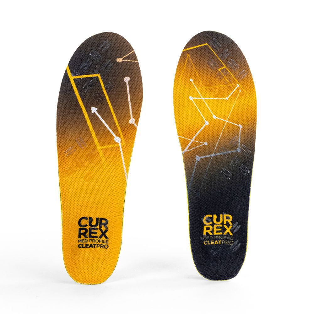 Top view of yellow colored CLEATPRO medium profile pair of insoles #1-wahle-dein-profil_med